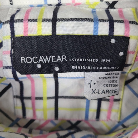 Rocawear Shirt Men's XL White Colorful Plaid Button Down Long Sleeve - Picture 3 of 11